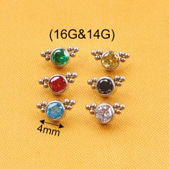 NSPJ High Quality Titanium Piercing  Jewelry ASTM F136 Titanium Internally Thread New Zircon Labret Stud Body Piercing Jewelry P047