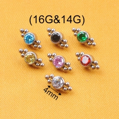 NSPJ Titanium Piercing Jewelry ASTM136 Titanium and Zircon White Blue Labret Piercing Body Piercing Jewelry Top Part P017