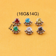 NSPJ 1 Zircon 5 Balls ASTMF136 Titanium Piercing Jewelry with clean zircon and 4 small titanium balls Ear Piercing Jewelry P021