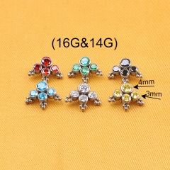 NSPJ ASTMF136 Titanium And Zircon Body Piercing Jewelry 0.9MM Internally Thread Top 4Pcs Zircon 9Pcs Titanium Rook Piercing Jewelry P056
