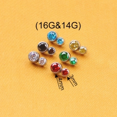 NSPJ 2 Zircon Body Piercing Jewelry Fashion astm f 136 Titanium Piercing Jewelry with 2 zircon Round shape jewelry P024