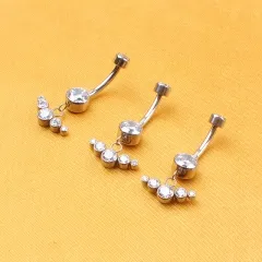 ASTM F136 Titanium Internally Threaded Bezel Set CZ with CZ Hang Belly Button Rings Navel Rings Hot Piercing Jewelry Hoop Zircon--W230