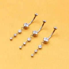 ASTM F136 Titanium 14G Dangle CZ Gems Belly Button Ring Cubic Zirconia Drop Pendant Navel Nail Body Piercing Jewelry--W231