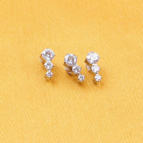 F136 Titanium Simple Arc Shaped Row Design Bling Bling Round Cubic Zirconia Earrings for Women Wedding Fashion Jewelry CZ Stud Earrings--P490