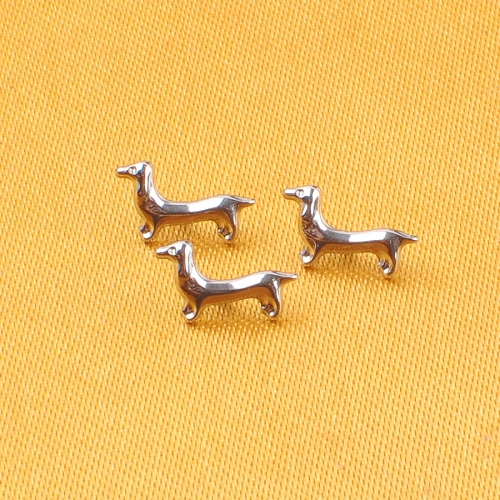 Wholesale Lovely Cute Design Animal Dachshund High Quality ASTM-F136 titanium Jewelry Fashion Gold Stud Earrings Earring--P492
