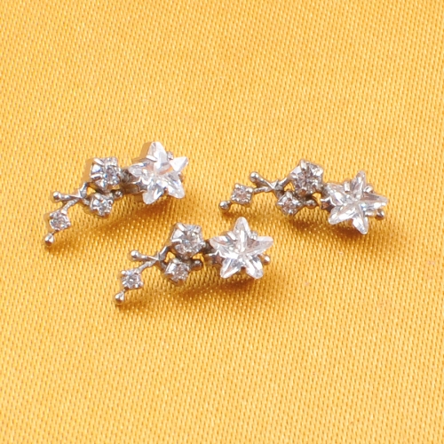 High Quality INS Fashion ASTM-F136 titanium Plum blossom shape Handmade CZ Zircon Crystal Stud Earrings for Women Girls--P498