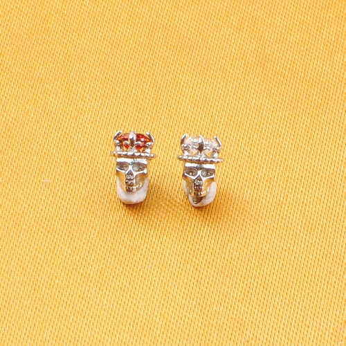 Punk Style ASTM-F136 titanium New Halloween Jewelry Unisex White and Red Cubic Zirconia Crown Ghost Head Skull Stud Earrings for Men and Woman--P500
