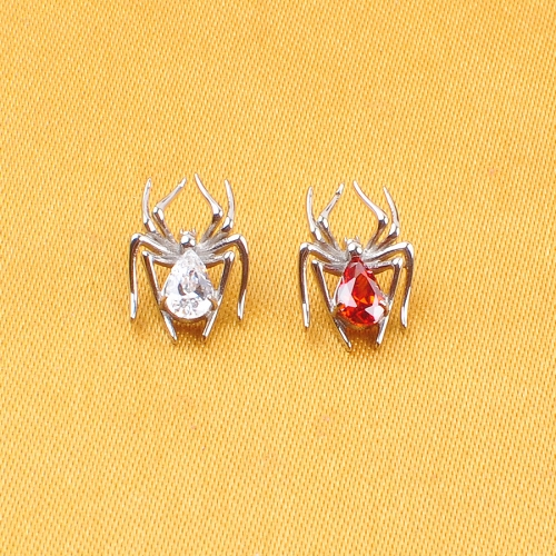 Wholesale New French Style Cyber Red Alloy Jewelry 3D Stereo Decoration White and Red Crystal Spider Internally thread--P502