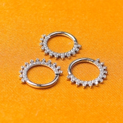 Wholesale Segment Hinged Rings ASTM F136 Titanium CZ Stone Hoop Nose Clicker Rings Earring Body Piercing Gifts--W108