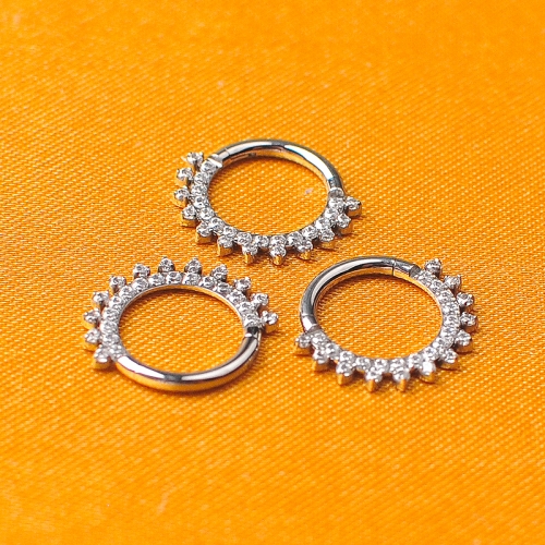 Wholesale Segment Hinged Rings ASTM F136 Titanium CZ Stone Hoop Nose Clicker Rings Earring Body Piercing Gifts--W108