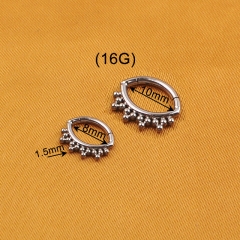 Wholesale ASTM F136 Titanium Clustered Tribal Metal Beads Ball Sticker on Eye Shape Oval Segment Hinged Piercing Ring--W180