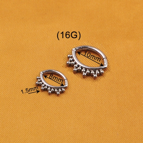 Wholesale ASTM F136 Titanium Clustered Tribal Metal Beads Ball Sticker on Eye Shape Oval Segment Hinged Piercing Ring--W180