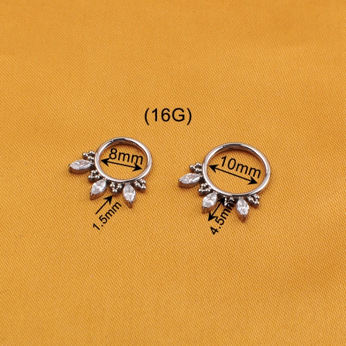 ASTM F136 Titanium Leaf Crystal Blaze Body Earring Wedding/Engagement Clusters Segment Ring Nose Piercing Zircon--W185