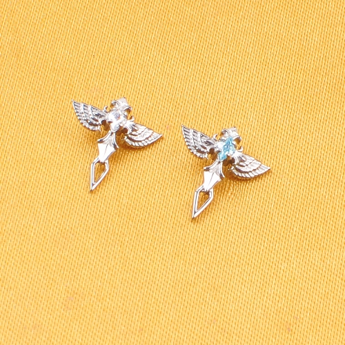 Angel Wings Sword White and Blue Crystal Sword Pendant Necklaces for Men Titanium ASTM-F136 titanium Cool Masculine Trendy Internally thread--P511
