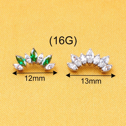 Nine Safe TITANIUM THREADED WITH PRONG SET MARQUISE CLEAR CZ 7-CLUSTER FAN SHAPE TOP PIERCING JEWELRY--P147