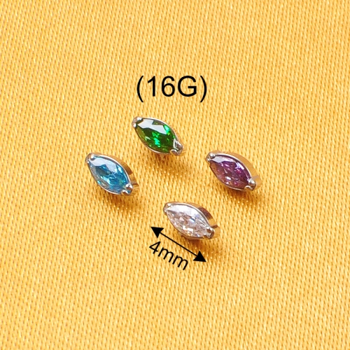 Zircon marquise cut white transparent color for jewelry making Oval Mirror Irregular ASTM-F136 Titanium titanium piercing jewelry-P130