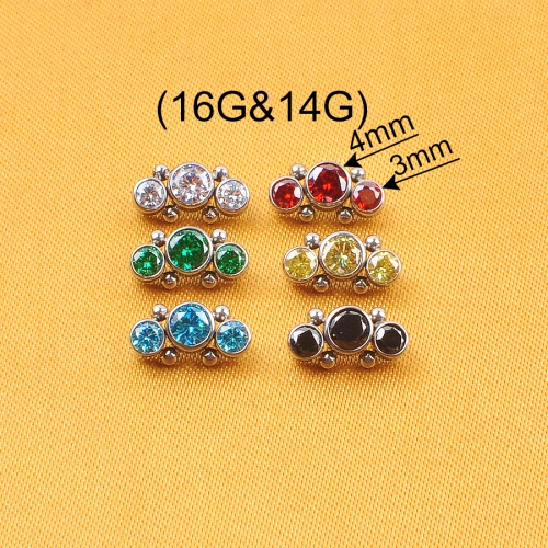 16G Piercing Jewelry Fashion Body Piercing Jewelry Zircon Ear Piercing Jewelry ASTM F136 Titanium 0.9mm Internal Thread Jewelry--P088