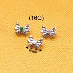 ASTM F136 Titanium 16G Bow Tie Labret Lip Stud Earring with CZ Helix Cartilage Conch Tragus Flat Back Piercing-P222