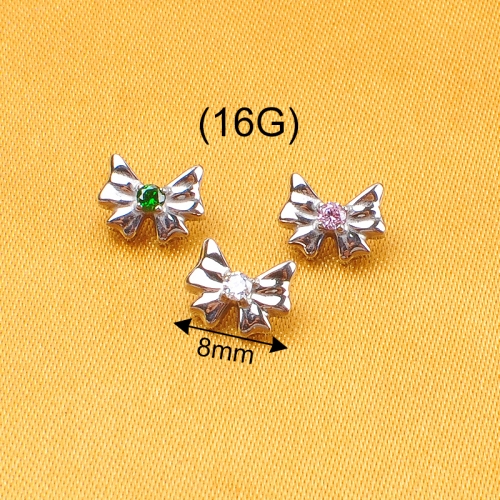 ASTM F136 Titanium 16G Bow Tie Labret Lip Stud Earring with CZ Helix Cartilage Conch Tragus Flat Back Piercing-P222