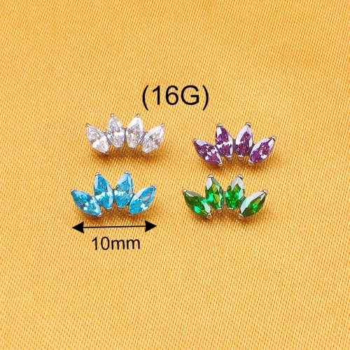 Hot Piercing Body Jewelry ASTM F136 Titanium Phsh In 3 Prong Set Marquise CZ Internally Threaded Threadelss Top Jewelry--P165