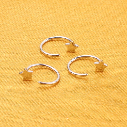 ASTM-F136 titanium Silver Star style Earrings Jewelry Non Pierced Clip on Cartilage Single Huggie Ear Cuff Women Men--W242