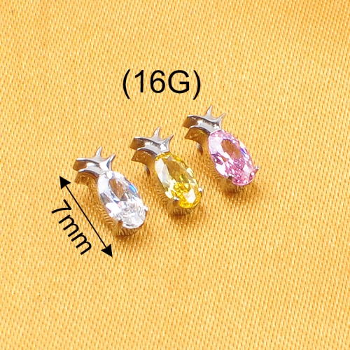 New Pineapple Zircon Gem Top Earrings Body Piercing Tragus Titanium Jewelry Helix Lobe Studs-P240