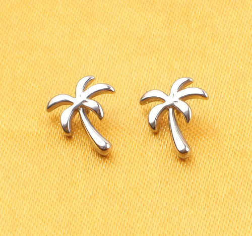 ASTM-F136 Titanium Hydraulic Internally Threaded Coconut Palm Tree Earring 16G Piercing Jewelry for Conch Tragus Helix Lip Earlobe Stud--P531
