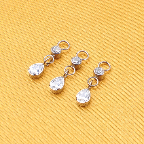 ASTM F136 Titanium two zircon Dangle Earring Piercing Body Jewelry Chain Charms--P439