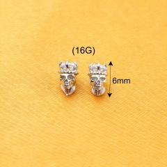 Punk Style ASTM-F136 titanium New Halloween Jewelry Unisex White and Red Cubic Zirconia Crown Ghost Head Skull Stud Earrings for Men and Woman--P500