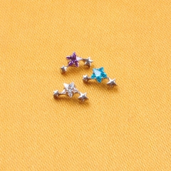 ASTM F136 Titanium Star Shape Top With 5A Clear/Blue/Purple Zircon Flat Helix Internally Threaded Labret Piercing Jewelry--P557