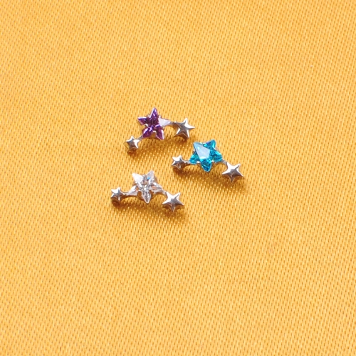 ASTM F136 Titanium Star Shape Top With 5A Clear/Blue/Purple Zircon Flat Helix Internally Threaded Labret Piercing Jewelry--P557