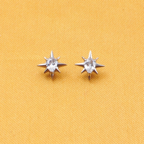 ASTM F136 Titanium Body Jewelry Fashionable CNC Star Ear Stud Nose Rings CZ Zircon Center Internally Threaded Top Labret Wedding--P556