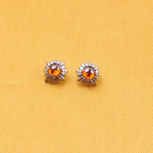 Women's Internally Threaded Claw Setting Orange Zircon Ear Stud Titanium Vintage Flower Design Jewelry Gift Wedding Party Occasions--P563