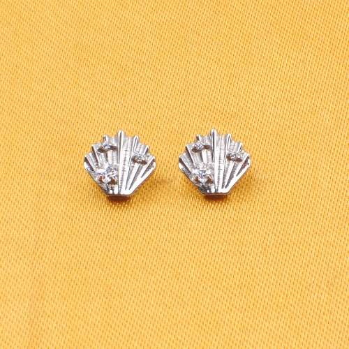 Summer Holiday Shell-Shaped 16G Earrings With Zircon ASTM-136 Titanium jewelry Texture Stripes Stud Earrings for Ladies Gift --P568