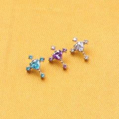 ASTM F Titanium 4 Baguette CZ and 5 CZ Jewelry Labret Lip Ring Ear Ring Claw Set Zircon Unisex Body Piercing Labret Jewelry--P576