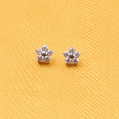 ASTM-F136 titanium Silver CZ Flower Prong Set Stud Earrings Children's Engagement Wedding Party Anniversary Gift--P573