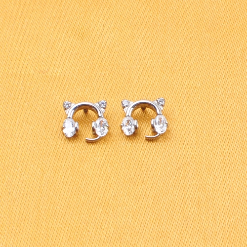 White Titanium E-sports Kitten Ear Bone Nail Niche Design Sense Personality Cute Exquisite Female Sweet Unique All-match Earrings--P572