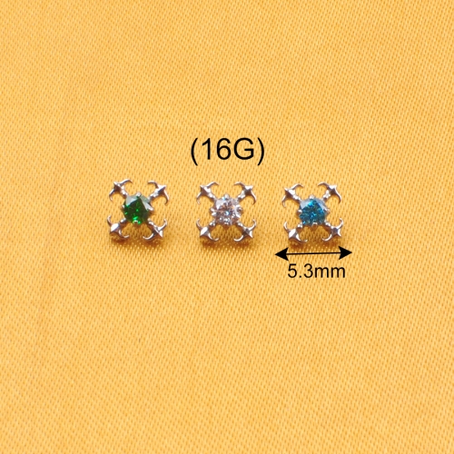 ASTM F136 Titanium White and Green Zircon Snowflake Labret Studs Body Piercing Lip Jewelry Rings Tragus Helix Cartilage Gift--P552