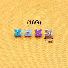 Body Piercing Jewelry Labret Stud Piercing 16G Internal Thread Piercing Jewelry 4-leaf Flower ShapeZircon Jewelry ASTM F136 Titanium --P093