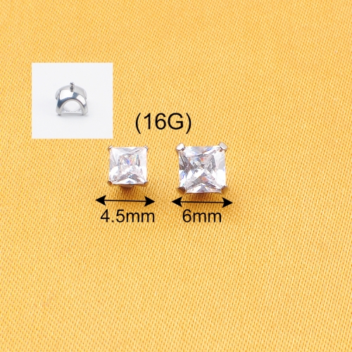 Factory Custom Wholesale  Cubic Zircon Stud New ASTM-F136 titanium Earrings piercing Flat piercing jewelry --P176