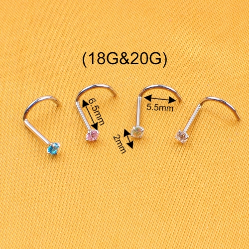 Nose piercing jewelry ASTM F136 Titanium Nostril Ring Retainer Pin S Shape Top With Zircon Body Piercing Jewelry-W24