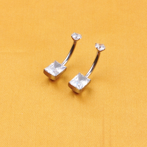 Hot Sale Fashion Wedding F136 Rectangle Cut CZ Titanium Cubic Zircon Curved Barbell Belly Button Ring Piercing --W258