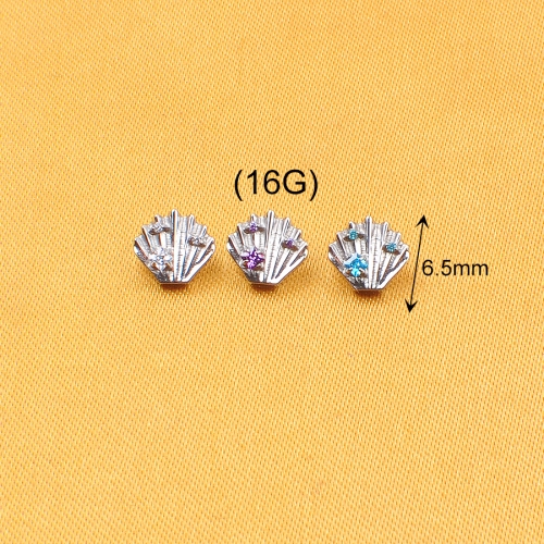 Summer Holiday Shell-Shaped 16G Earrings With Zircon ASTM-136 Titanium jewelry Texture Stripes Stud Earrings for Ladies Gift --P568