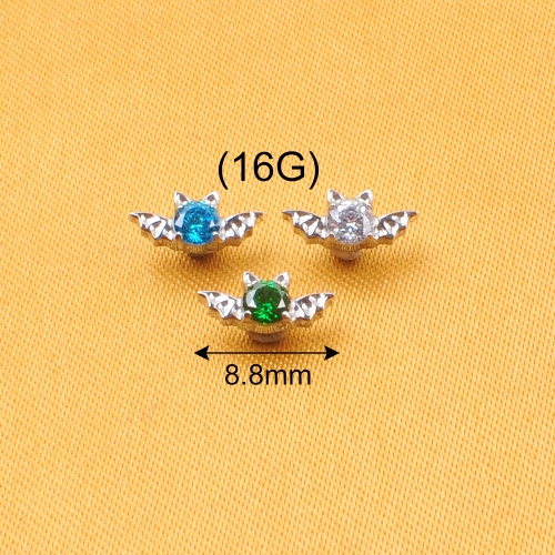 ASTM F136 Titanium Brick-brick bat Earring, Internally Threaded Ear Cartilage Stud, Head Body Piercing Jewelry, Insect Design--P583