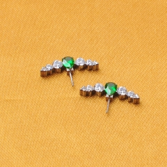 High Quality Titanium Push-In 7 Prong Set Asscher Cut Zircon Stone Earrings With one peacock Green Gemstone Threadless Body Jewelry--T38