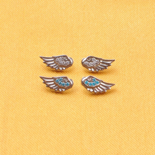 ASTM -F136 titanium  Hip Hop Vintage Angel Wings Wings of Liberty Stud Earrings for Women Punk Zircon CZ Stud Fashion Jewelry Wedding Gift --P592