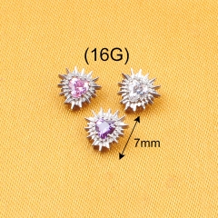 Internally Threaded Implant Grade ASTM-F136 Titanium Wholesale Price Heart Prickly white Zircon Shield Earrings Labret Piercing Jewelry-P239