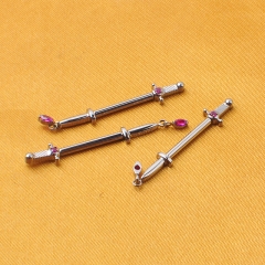 ASTM F136 Titanium Threadless CZ Nipple Bar With Sword Shaped Piercing Jewelry with Purple zircon --T39