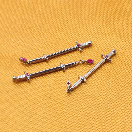 ASTM F136 Titanium Threadless CZ Nipple Bar With Sword Shaped Piercing Jewelry with Purple zircon --T39