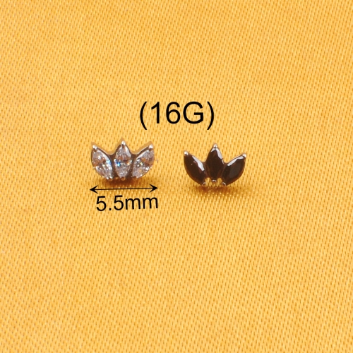 Labret Body Piercing Jewelry 3Pcs Zircon ASTM F136 Titanium Piercing Jewelry and Zircon 0.9mm Internally Thread Parts-- P090